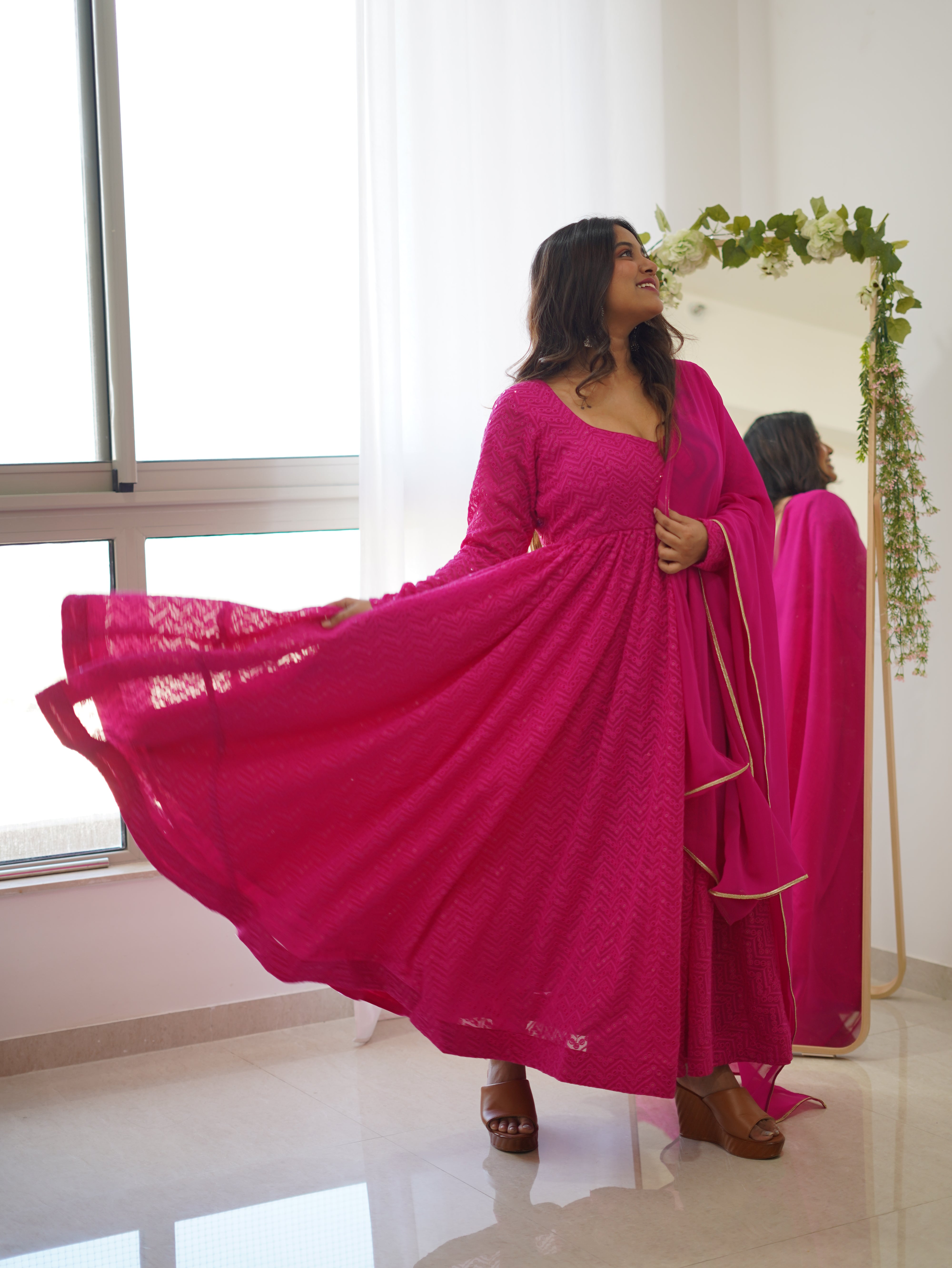 Pink Chikankari Anarkali