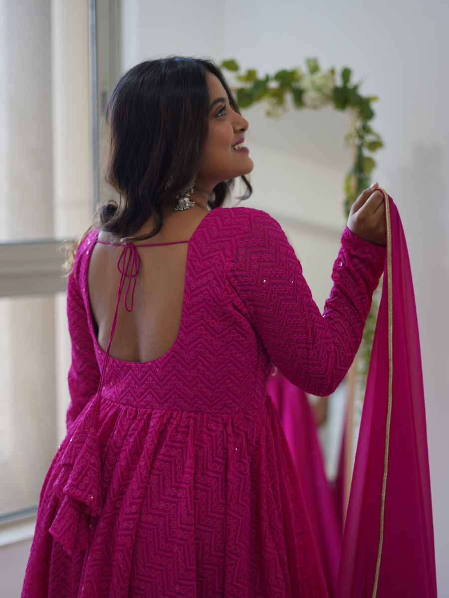 Pink Chikankari Anarkali